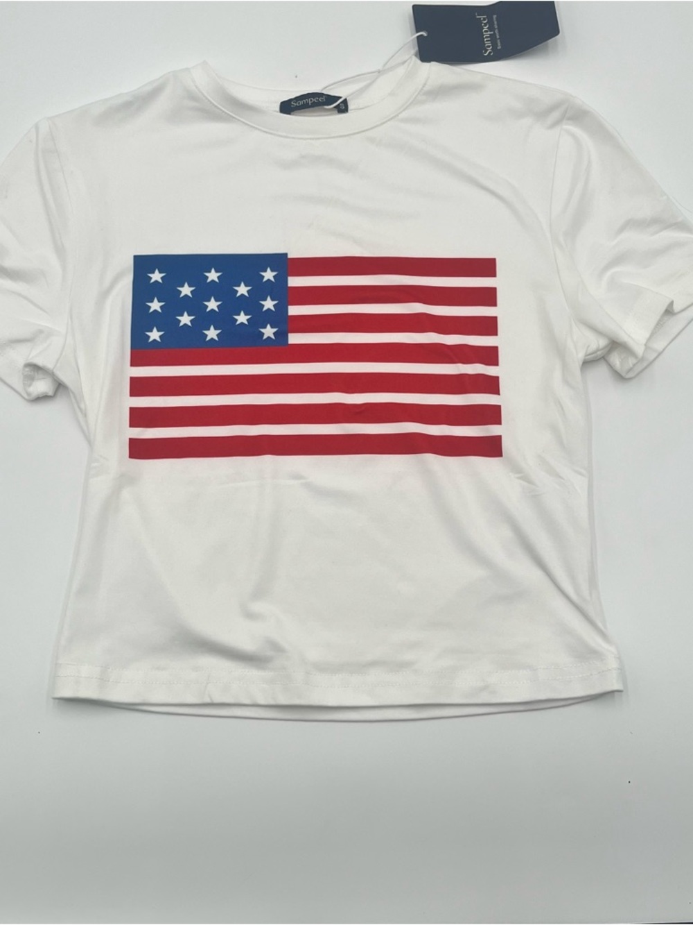 Sampeel White American Flag Crop Top